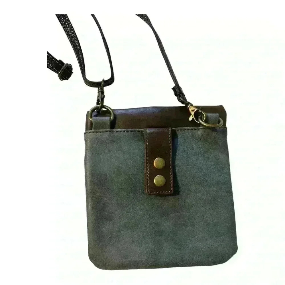 Chala Blue & Brown Vegan Leather Crossbody Bag with Sea Turtle Key Chain - Picture 2 of 9